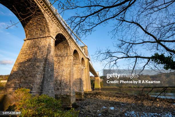 menai suspension bridge, anglesey, north wales - menai bridge stock pictures, royalty-free photos & images