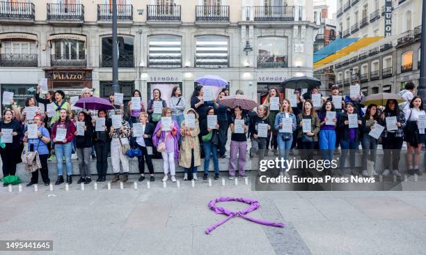 Dozens of people during a rally for the 40 feminicides in 2023 at Puerta del Sol, on 02 June, 2023 in Madrid, Spain. Since the beginning of 2023, 40...