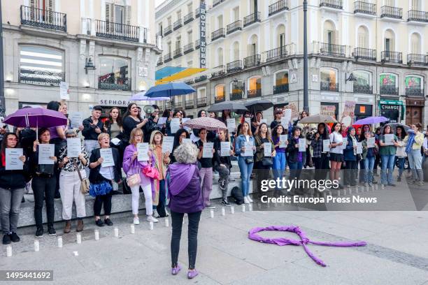 Dozens of women protest during a rally for the 40 femicides in 2023 at Puerta del Sol, on 02 June, 2023 in Madrid, Spain. Since the beginning of the...