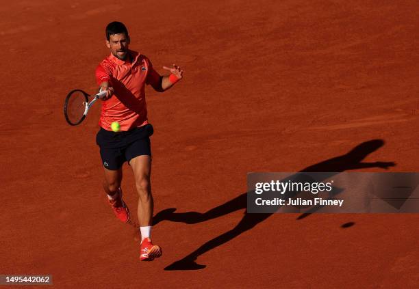 Novak Djokovic of Serbia in action against Alejandro Davidovich Fokina of Spain during the Men's Singles Third Round match on Day Six of the 2023...