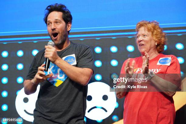 Paul Rudd and Becky Ann Baker participate in Friendly Feud during the Big Slick Celebrity Weekend benefitting Children's Mercy Hospital on June 2,...