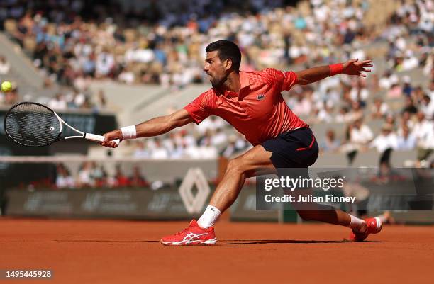 Novak Djokovic of Serbia in action against Alejandro Davidovich Fokina of Spain during the Men's Singles Third Round match on Day Six of the 2023...