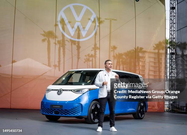 June 02: Pablo Di Si, president and CEO of Volkswagen Group of America, introduces the ID.Buzz, the all-electric version of the classic VW bus, in...