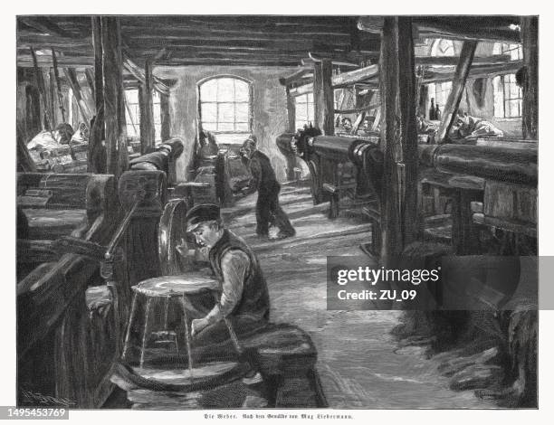weberei in laren, von max liebermann, holzschnitt, erschienen 1899 - webstuhl stock-grafiken, -clipart, -cartoons und -symbole