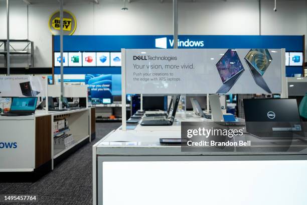 Dell laptop is seen on display at a Best Buy store on June 02, 2023 in Austin, Texas. Dell Technologies Inc. Surpassed expectations during its fiscal...