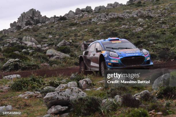 Pierre-Louis Loubet of France and Nicolas Gilsoul of Belgium compete with their M-Sport Ford WRT Ford Puma Rally1 Hybrid during day Two of the FIA...