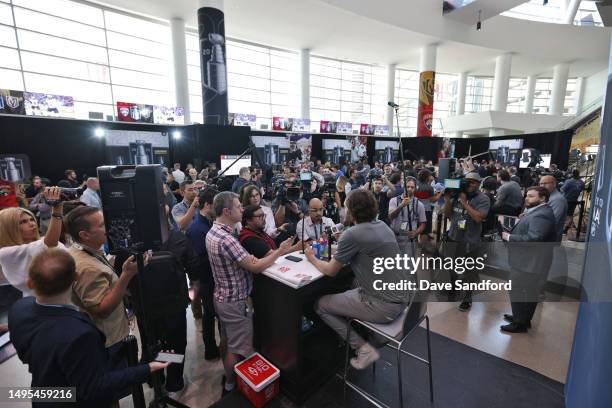 General view of Media Day for the 2023 NHL Stanley Cup Final at T-Mobile Arena on June 02, 2023 in Las Vegas, Nevada.