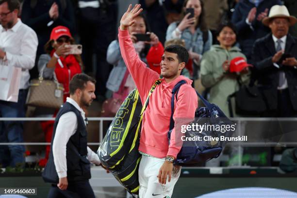 Carlos Alcaraz of Spain acknowledges the crowd while leaving the court after defeating Denis Shapovalov of Canada during the Men's Singles Third...