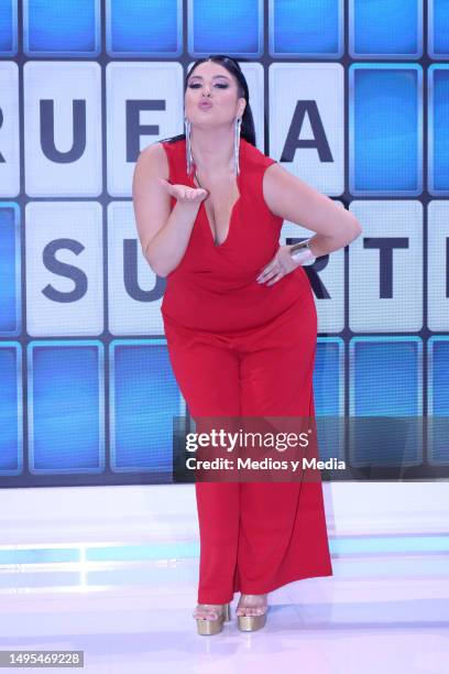 Curvy Zelma poses for photos during the filming on the set of La Rueda de la Fortuna Show at Azteca Estudios on June 2, 2023 in Mexico City, Mexico.