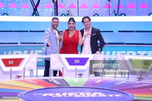 Rafael Mercadante, Curvy Zelma and Menny Carrasco attend the filming on the set of La Rueda de la Fortuna Show at Azteca Estudios on June 2, 2023 in...