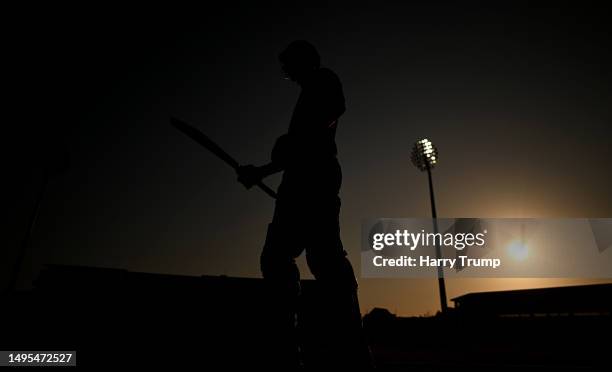 Tom Banton of Somerset prepares to make their way out to baduring the Vitality Blast T20 match between Somerset and Middlesex at The Cooper...