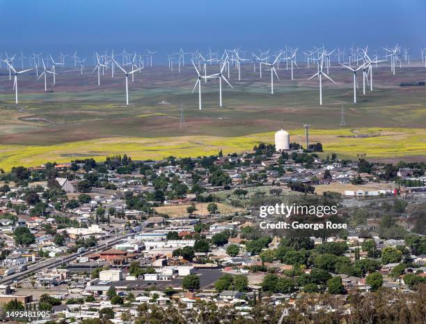 The small town of Rio Vista, located along the Sacramento River and Highway 12, is viewed from the air on May 22 over Rio Visto, California. The...