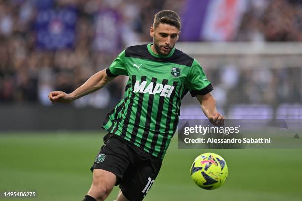 Domenico Berardi of US Sassuolo in action during the Serie A match between US Sassuolo and ACF Fiorentina at Mapei Stadium - Citta' del Tricolore on...