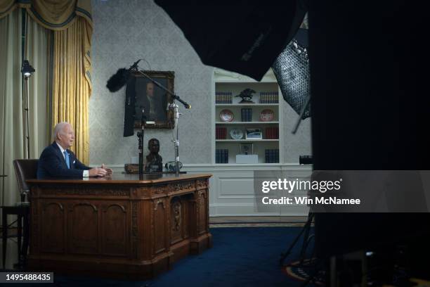 President Joe Biden delivers a nationally televised address from the Oval Office of the White House June 2, 2023 in Washington, DC. Biden delivered...