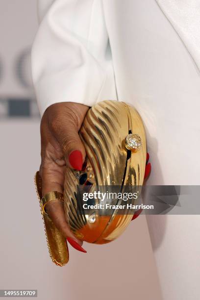 Jovana Benoit, accessory detail, attends the 30th Annual Race To Erase MS Gala at Fairmont Century Plaza on June 02, 2023 in Los Angeles, California.