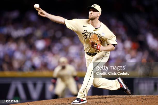 Starter Merrill Kelly of the Arizona Diamondbacks pitches against the Atlanta Braves during the fifth inning at Chase Field on June 02, 2023 in...