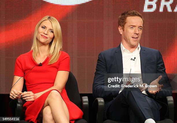 Actors Claire Danes and Damian Lewis speak at the "Homeland" discussion panel during the Showtime portion of the 2012 Summer Television Critics...