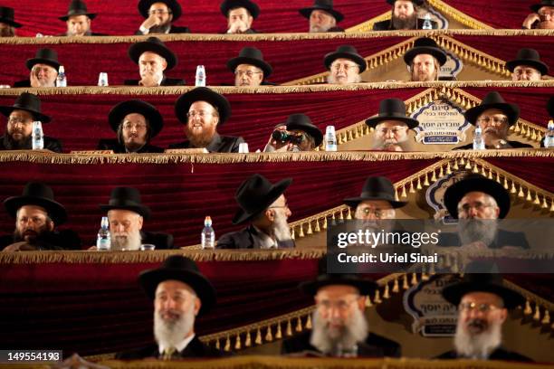 Rabbis gather on a stage as tens of thousands of Ultra Orthodox Jews attend Siyum HaShas, a celebration marking completion of a seven-and a half year...