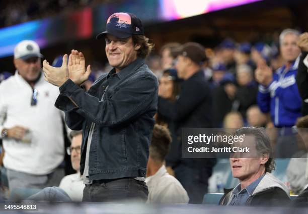 Jason Bateman and Billy Crudup attend The Los Angeles Dodgers Game at Dodger Stadium on June 02, 2023 in Los Angeles, California.