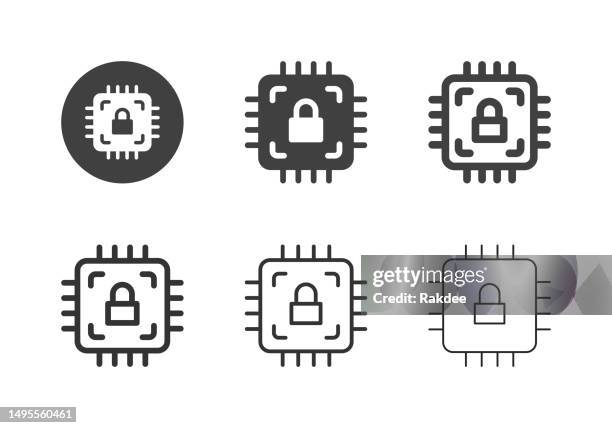 illustrazioni stock, clip art, cartoni animati e icone di tendenza di icone di blocco cpu - multi series - digital transformation