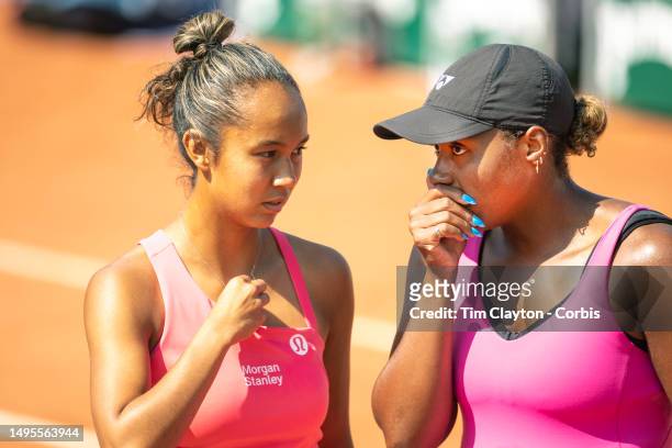 Taylor Townsend of the United States and Leylah Fernandez of Canada the Women's doubles competition at the 2023 French Open Tennis Tournament at...