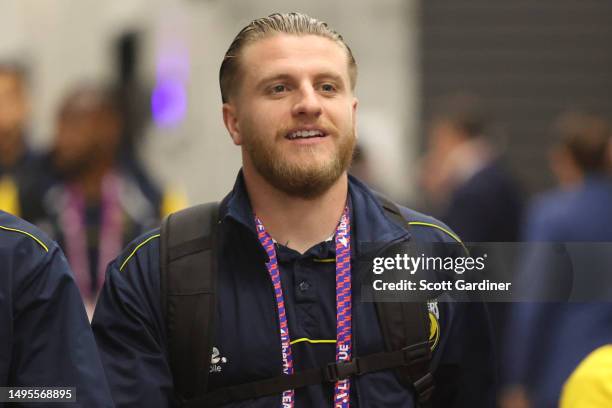 Jason Cummings of the Mariners arrives at Commbank Stadium during the 2023 A-League Men's Grand Final match between Melbourne City and Central Coast...
