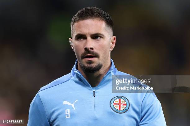 Jamie Maclaren of Melbourne City looks on before the 2023 A-League Men's Grand Final match between Melbourne City and Central Coast Mariners at...
