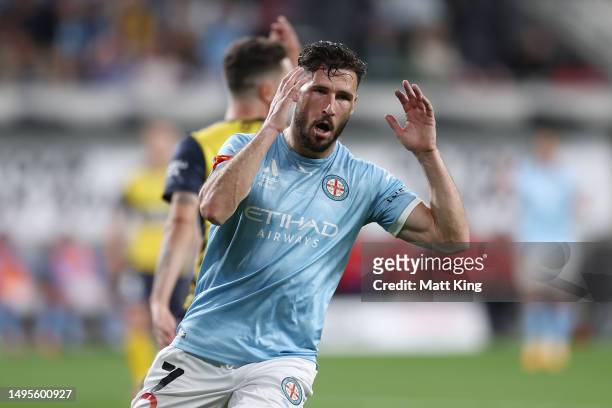 Matthew Leckie of Melbourne City reacts during the 2023 A-League Men's Grand Final match between Melbourne City and Central Coast Mariners at...