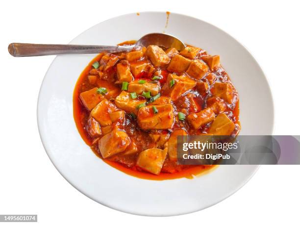 mapo tofu isolated against white background - mapo tofu stock pictures, royalty-free photos & images