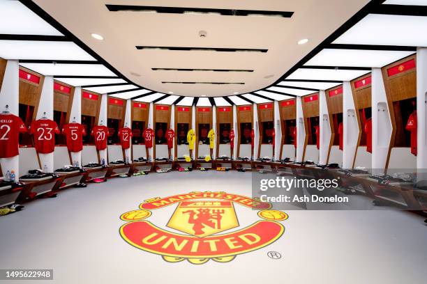 General view inside the Manchester United dressing room prior to the Emirates FA Cup Final match between Manchester City and Manchester United at...