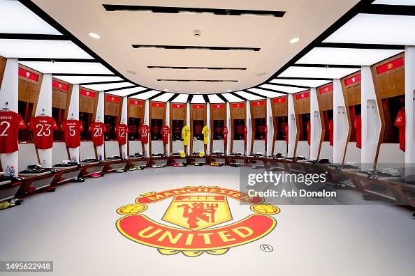 A general view inside the Manchester United dressing room prior to ...