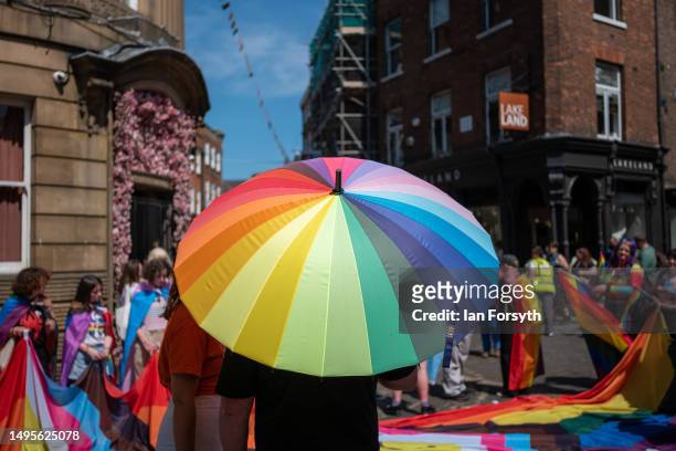 People get ready to take part in the York Pride parade on June 03, 2023 in York, England. York Pride is North Yorkshire's biggest LGBT+ celebration....