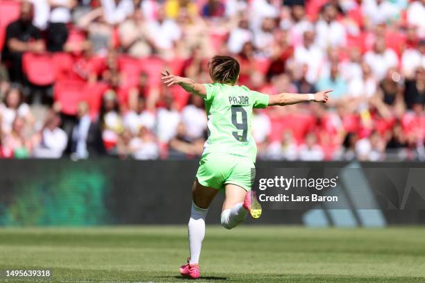 Ewa Pajor of VfL Wolfsburg celebrates after scoring the team's first goal during the UEFA Women's Champions League final match between FC Barcelona...