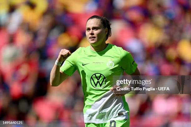 Ewa Pajor of VfL Wolfsburg celebrates after scoring the team's first goal during the UEFA Women's Champions League final match between FC Barcelona...