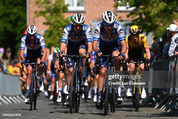 Jannik Steimle of Germany and Pepijn Reinderink of The Netherlands and Team Soudal - Quick Step compete during the 16th Heylen Vastgoed Heistse Pijl...