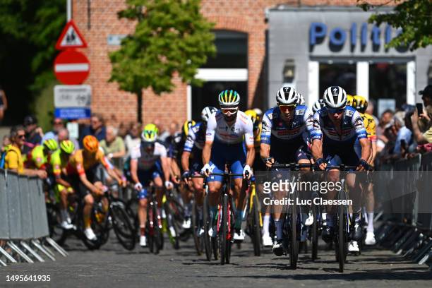 Jannik Steimle of Germany and Pepijn Reinderink of The Netherlands and Team Soudal - Quick Step compete during the 16th Heylen Vastgoed Heistse Pijl...