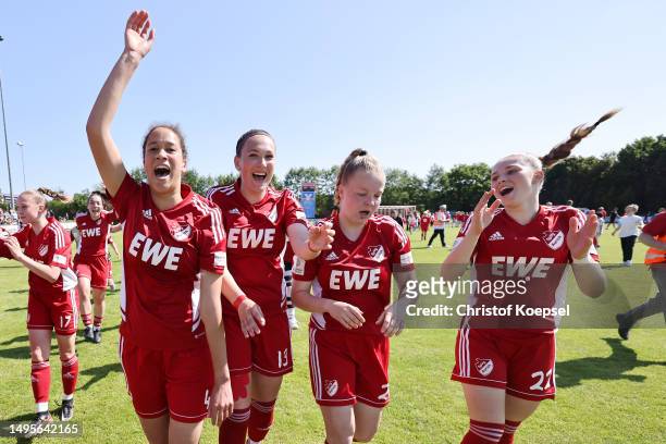 The team of Aurich celebrates winning after penalty shoot-out 7:6 the B-Junior Girls Final German Championship Semi Final Leg Two match between SpVg...