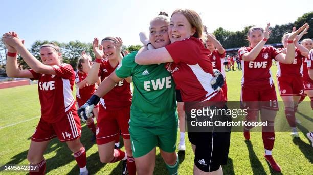 Paula Blum of Aurich n celebrates with her team after winning 7-6 the penalty shoot-out of the B-Junior Girls Final German Championship Semi Final...