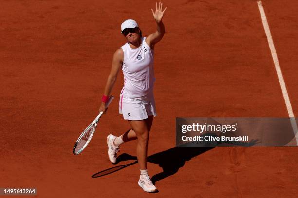 Iga Swiatek of Poland celebrates winning match point against Xinyu Wang of People's Republic of China during the Women's Singles Third Round Match on...