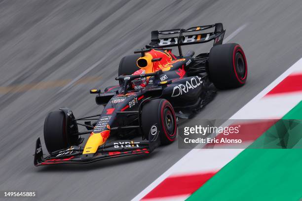 Max Verstappen of the Netherlands driving the Oracle Red Bull Racing RB19 on track during qualifying ahead of the F1 Grand Prix of Spain at Circuit...