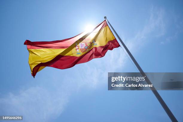 Detail of the Spanish flag during the Armed Forces 2023 Day on June 03, 2023 in Granada, Spain.