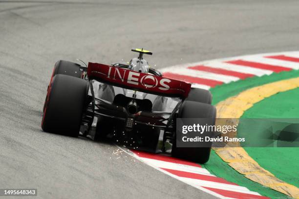 Lewis Hamilton of Great Britain driving the Mercedes AMG Petronas F1 Team W14 on track during qualifying ahead of the F1 Grand Prix of Spain at...