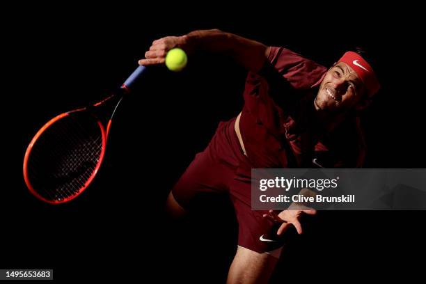 Taylor Fritz of United States serves against Francisco Cerundolo of Argentina during the Men's Singles Third Round Match on Day Seven of the 2023...