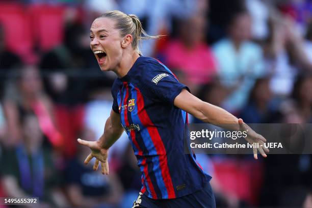 Fridolina Rolfoe of FC Barcelona celebrates after scoring the team's third goal during the UEFA Women's Champions League final match between FC...