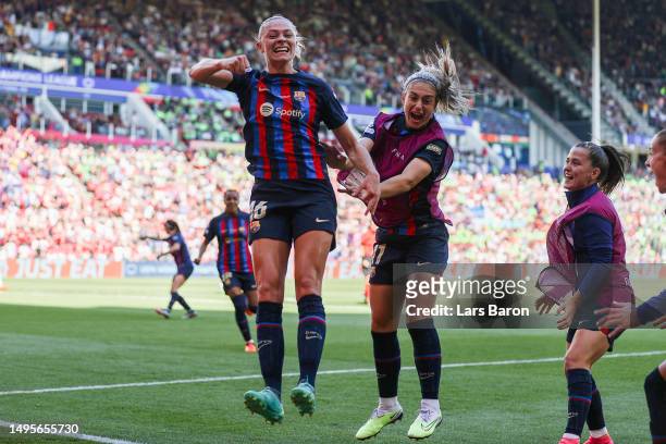 Fridolina Rolfoe of FC Barcelona celebrates after scoring the team's third goal during the UEFA Women's Champions League final match between FC...