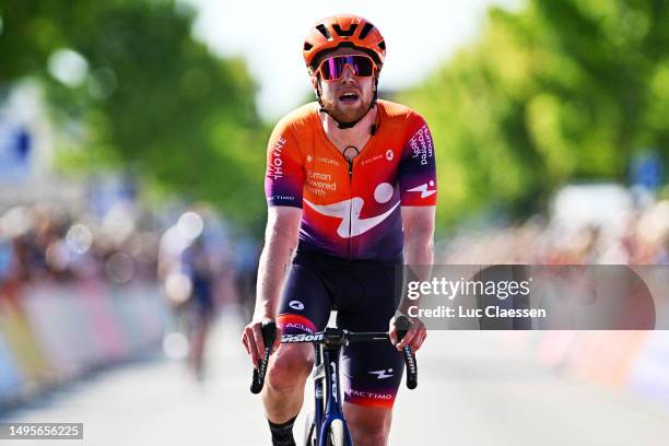 Matthew Gibson of The United Kingdom and Team Human Powered Health crosses the finish line during the 16th Heylen Vastgoed Heistse Pijl 2023 a...