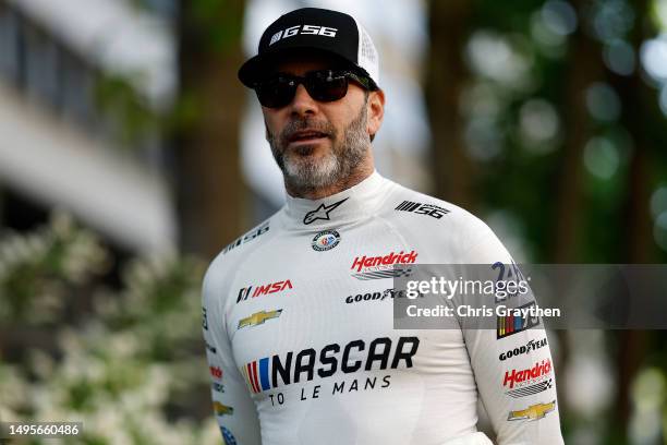 Jimmie Johnson drives the NASCAR Next Gen Chevrolet ZL1 ahead of the 100th anniversary of the 24 Hours of Le Mans at the Circuit de la Sarthe June 3,...