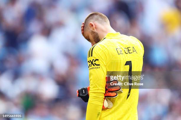 David De Gea of Manchester United looks dejected following the team's defeat in the Emirates FA Cup Final between Manchester City and Manchester...