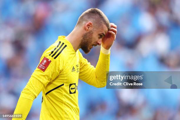 David De Gea of Manchester United looks dejected following the team's defeat in the Emirates FA Cup Final between Manchester City and Manchester...