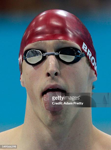 Adam Brown of Great Britain prepares to compete in the Men's 100m Freestyle heat 6 on Day 4 of the London 2012 Olympic Games at the Aquatics Centre...